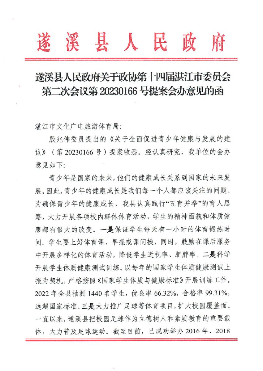 遂溪县人民政府关于政协第十四届湛江市委员会第二次会议第20230166号提案会办意见的函_00.png