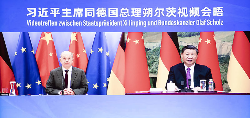 习近平同德国总理朔尔茨举行视频会晤