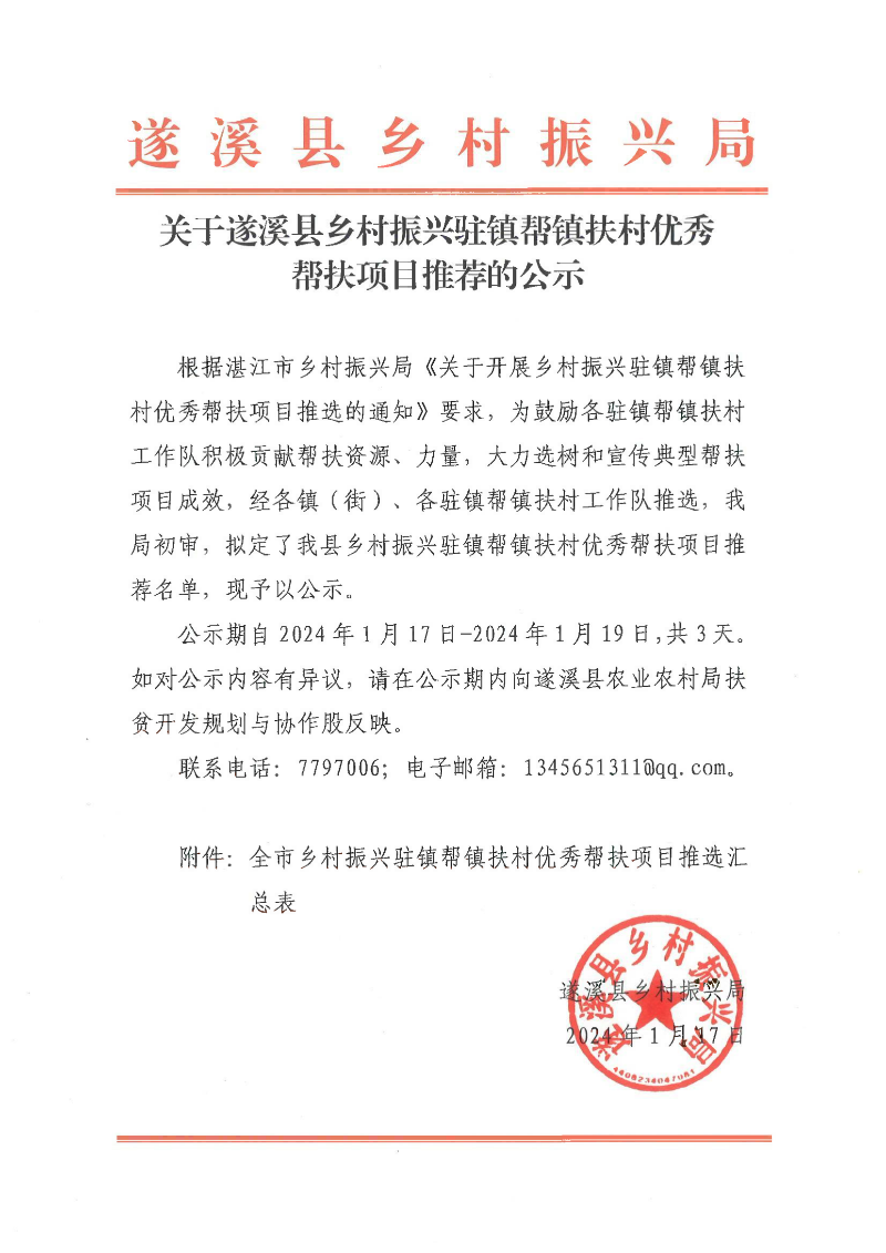 2024.1.17 关于遂溪县乡村振兴驻镇帮镇扶村优秀帮扶项目推荐的公示_00.png