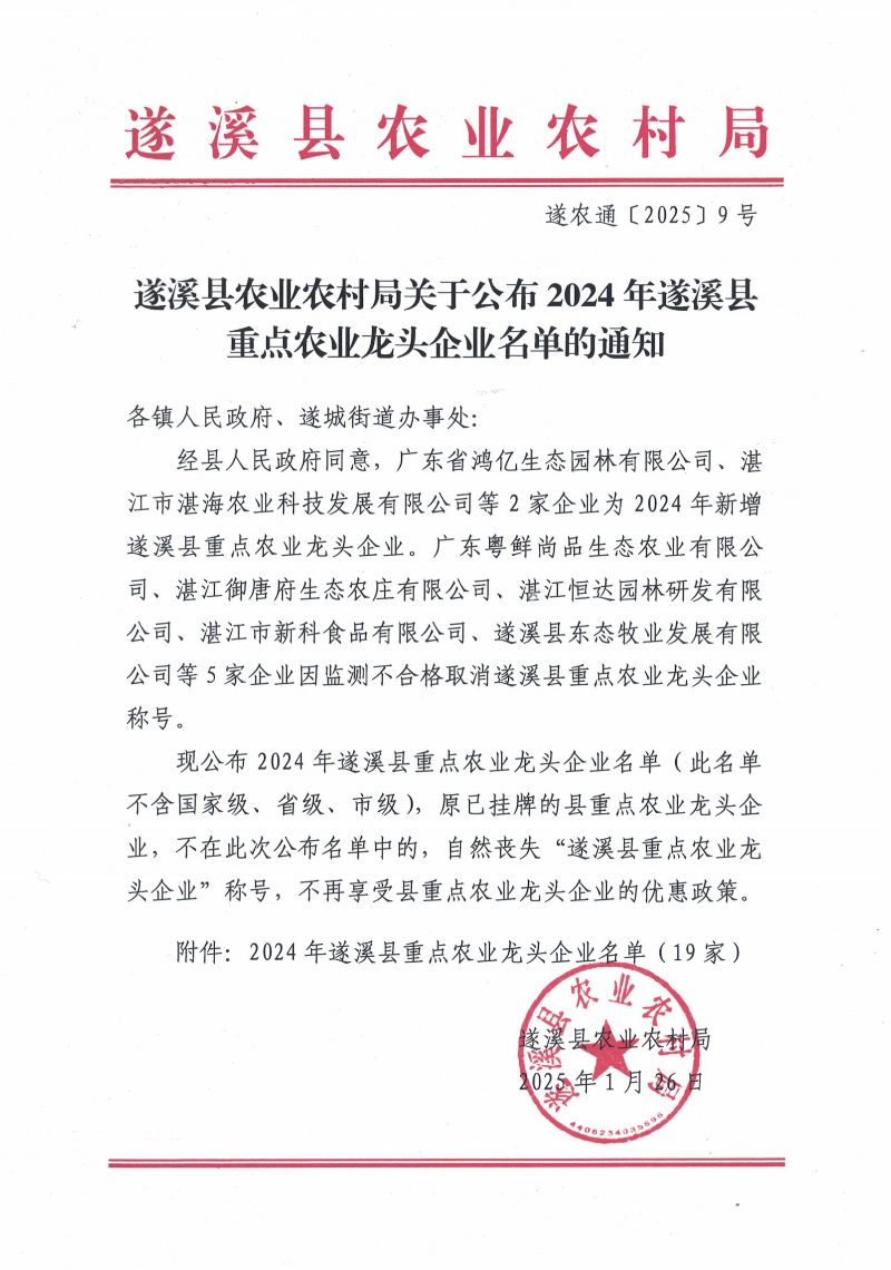（遂农通〔2025〕9号）遂溪县农业农村局关于公布2024年遂溪县重点农业龙头企业名单的通知_00.png