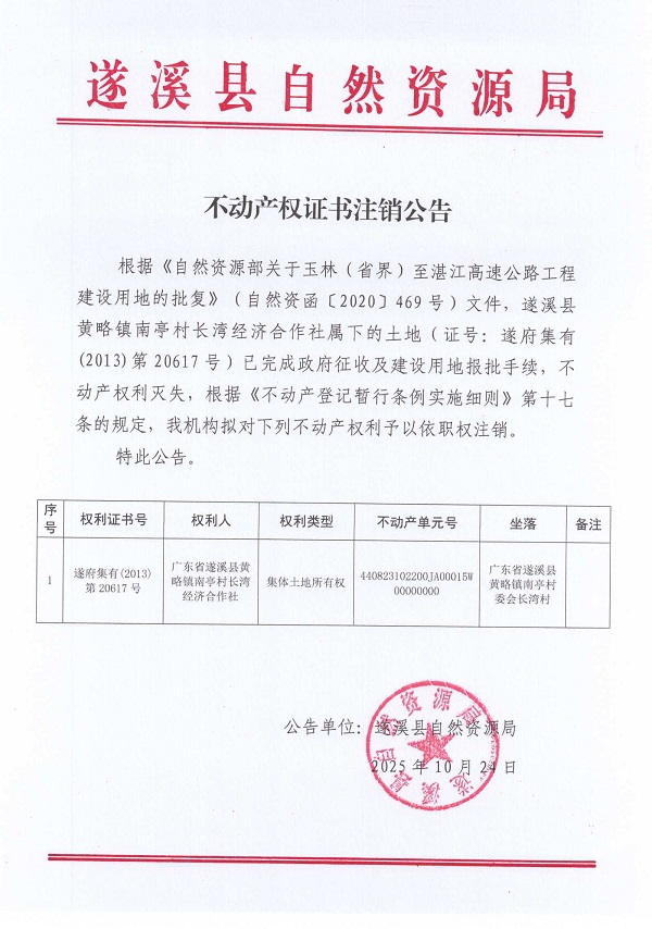不动产权证书注销公告（遂溪县黄略镇南亭村长湾经济合作社）1.jpg
