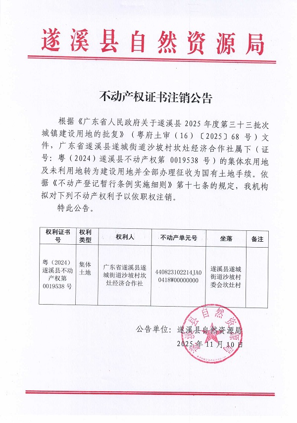1110不动产权证书注销公告（广东省遂溪县遂城街道沙坡村坎灶经济合作社）1.jpg