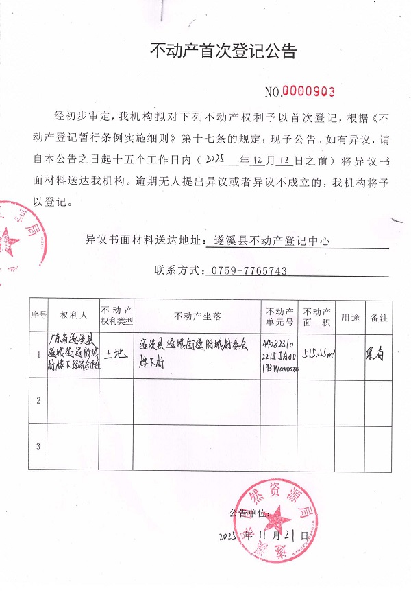 不动产首次登记公告（广东省遂溪县遂城街道附城楼下经济合作社).jpg