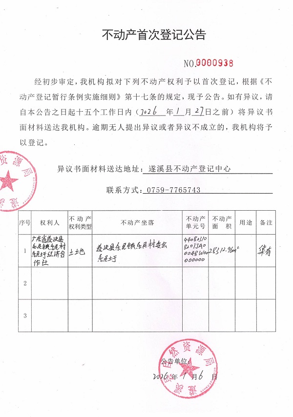 不动产首次登记公告（广东省遂溪县乐民镇乐民村乐民圩经济合作社）.jpg