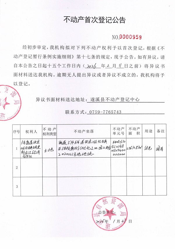 不动产首次登记公告（广东省遂溪县岭北镇城里村后江经济合作社）.jpg