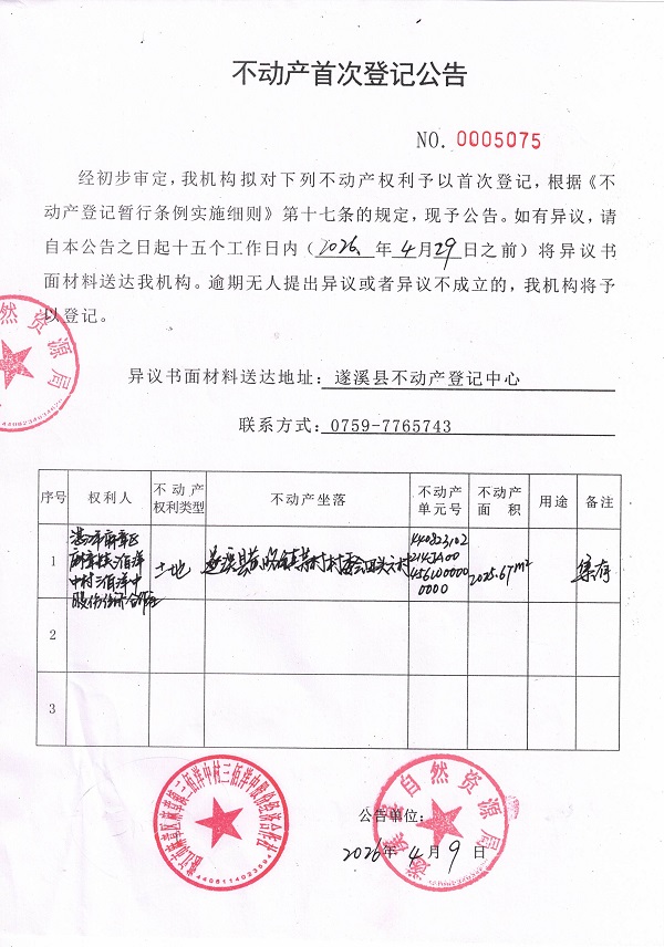 20260409不动产首次登记公告（湛江市麻章区麻章镇三佰洋中村三佰洋中股份经济合作社）.jpg