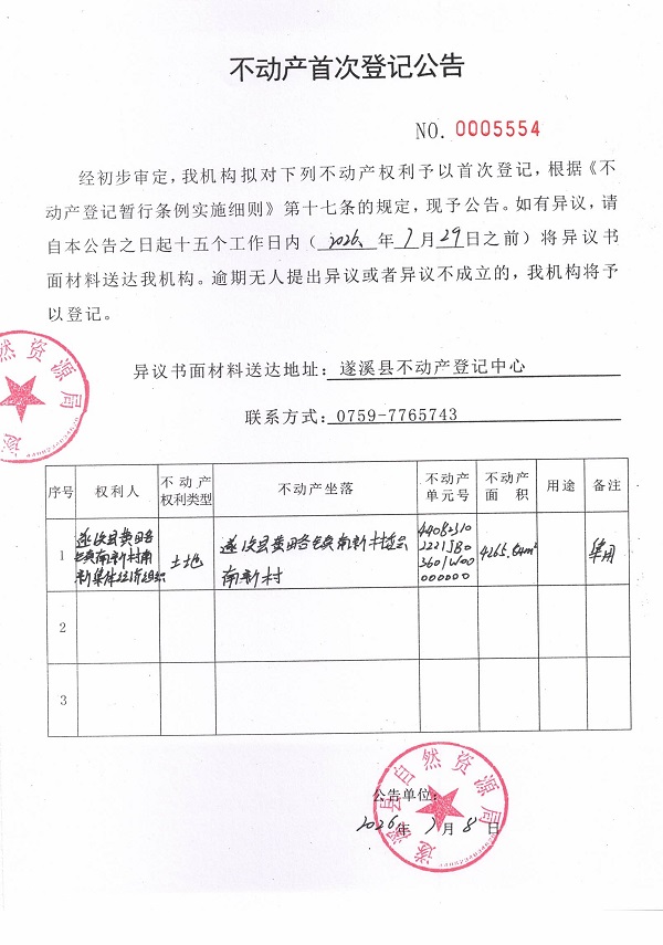 不动产首次登记公告（遂溪县黄略镇南新村南新集体经济组织）.jpg