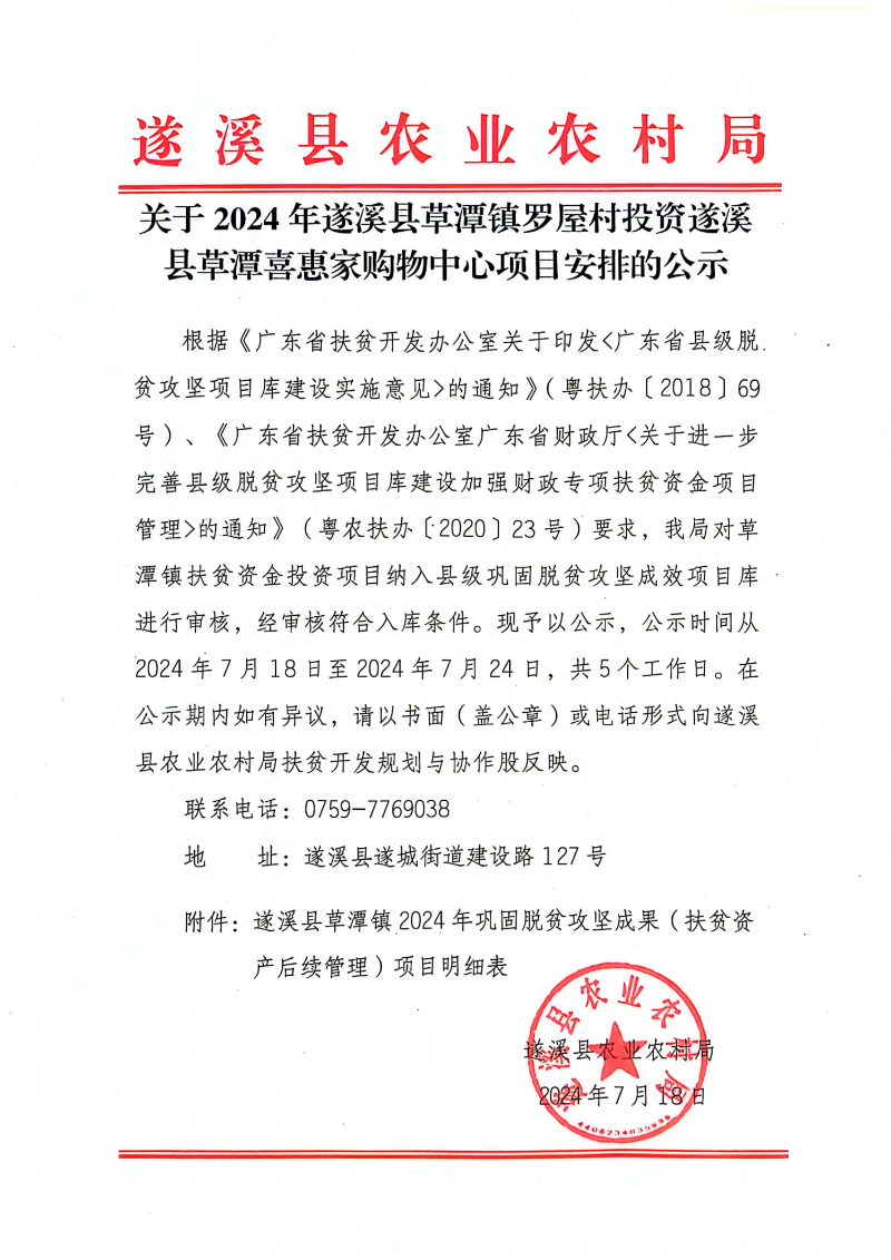 关于2024年遂溪县草潭镇罗屋村投资遂溪县草潭喜惠家购物中心项目安排的公示_00.png